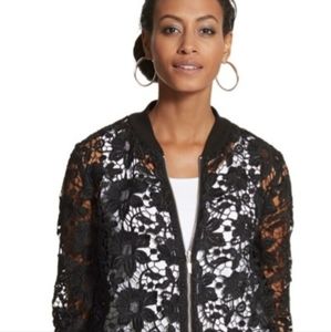 Chico's Lightweight Lace Stretch Bomber Jacket Zipper Size:2 (L) Color:Black